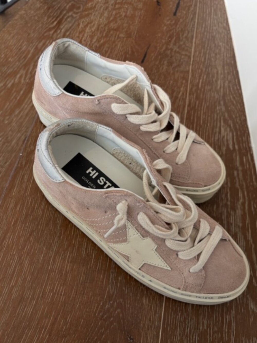 Golden Goose Hi Star Suede Sneakers in Blush Pink & Silver Metallic